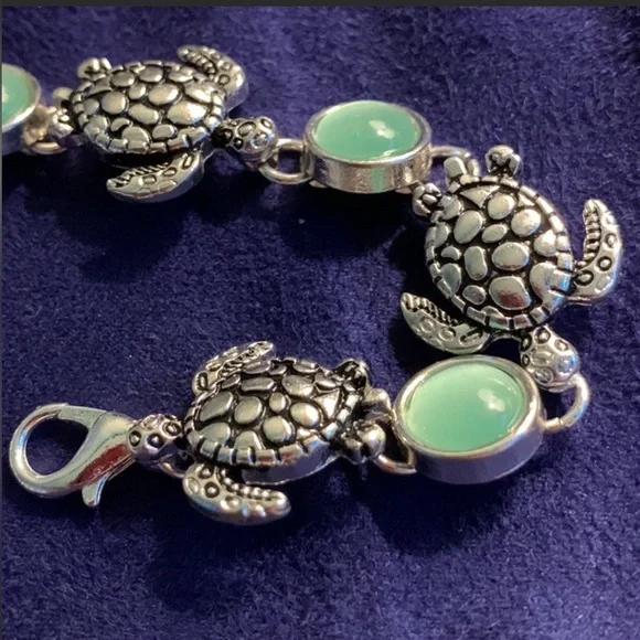 silver 🐢 turtles & green Agate stone - Picture 3 of 7